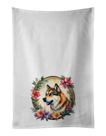 Akita and Flowers Kitchen Towel Set of 2