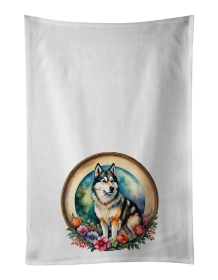 Alaskan Malamute and Flowers Kitchen Towel Set of 2