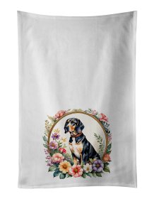 American English Coonhound and Flowers Kitchen Towel Set of 2