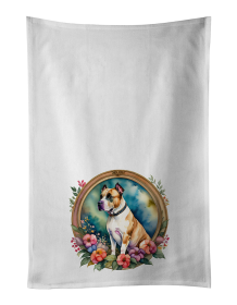 American Staffordshire Terrier and Flowers Kitchen Towel Set of 2