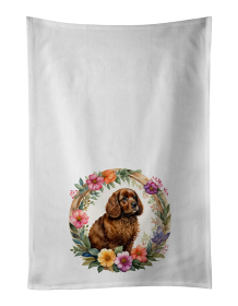 American Water Spaniel and Flowers Kitchen Towel Set of 2