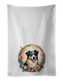 Australian Shepherd and Flowers Kitchen Towel Set of 2