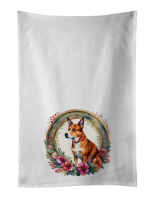 Basenji and Flowers Kitchen Towel Set of 2