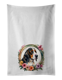 Basset Hound and Flowers Kitchen Towel Set of 2