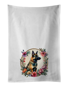 Belgian Malinois and Flowers Kitchen Towel Set of 2