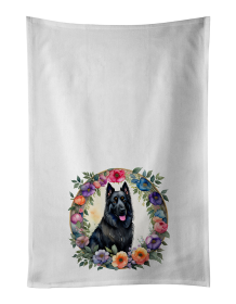 Belgian Sheepdog and Flowers Kitchen Towel Set of 2