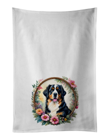 Bernese Mountain Dog and Flowers Kitchen Towel Set of 2