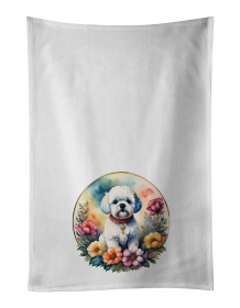 Bichon Frise and Flowers Kitchen Towel Set of 2