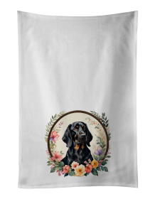 Black and Tan Coonhound and Flowers Kitchen Towel Set of 2