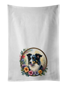 Border Collie and Flowers Kitchen Towel Set of 2