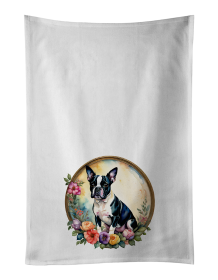 Boston Terrier and Flowers Kitchen Towel Set of 2