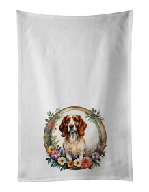 Brittany Spaniel and Flowers Kitchen Towel Set of 2