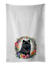 Black Chow Chow and Flowers Kitchen Towel Set of 2