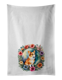 Corgi and Flowers Kitchen Towel Set of 2