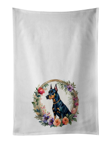 Doberman Pinscher and Flowers Kitchen Towel Set of 2