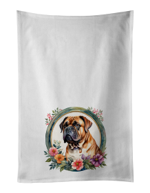 Dogue de Bordeaux and Flowers Kitchen Towel Set of 2