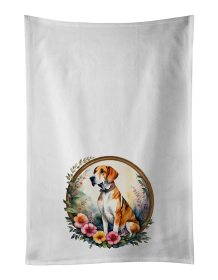 English Foxhound and Flowers Kitchen Towel Set of 2