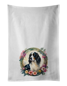 English Springer Spaniel and Flowers Kitchen Towel Set of 2