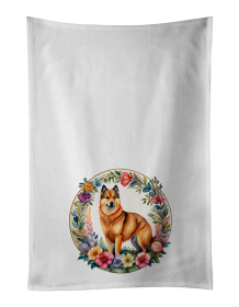 Finnish Spitz and Flowers Kitchen Towel Set of 2