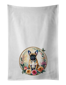 Fawn  French Bulldog and Flowers Kitchen Towel Set of 2