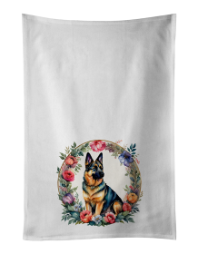 German Shepherd and Flowers Kitchen Towel Set of 2