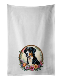 Greater Swiss Mountain Dog and Flowers Kitchen Towel Set of 2