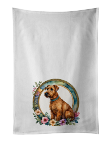 Irish Terrier and Flowers Kitchen Towel Set of 2