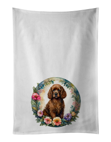 Irish Water Spaniel and Flowers Kitchen Towel Set of 2