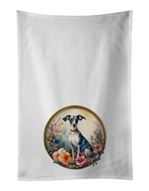 Italian Greyhound and Flowers Kitchen Towel Set of 2