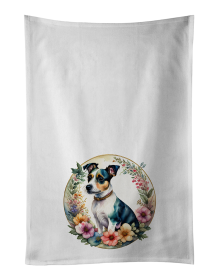 Jack Russell Terrier and Flowers Kitchen Towel Set of 2