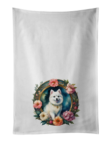 Japanese Spitz and Flowers Kitchen Towel Set of 2