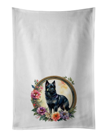 Schipperke and Flowers Kitchen Towel Set of 2