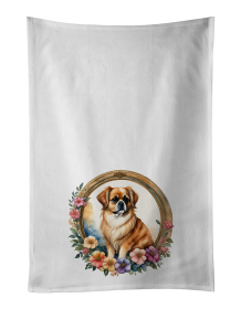 Tibetan Spaniel and Flowers Kitchen Towel Set of 2