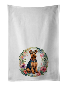 Welsh Terrier and Flowers Kitchen Towel Set of 2