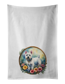 Westie and Flowers Kitchen Towel Set of 2