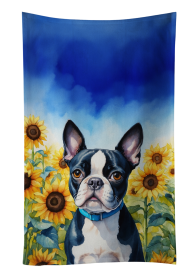 Boston Terrier in Sunflowers Kitchen Towel