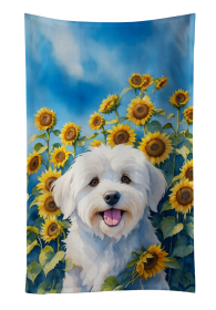 Coton de Tulear in Sunflowers Kitchen Towel