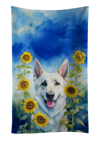 White German Shepherd in Sunflowers Kitchen Towel