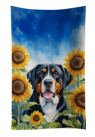 Greater Swiss Mountain Dog in Sunflowers Kitchen Towel