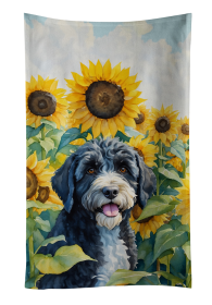 Portuguese Water Dog in Sunflowers Kitchen Towel