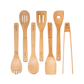 Wooden Spoons for Cooking 7-Pack - Bamboo Kitchen Utensils Set for Nonstick Cookware