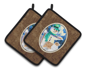 Snowman with Australian Shepherd Pair of Pot Holders