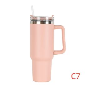 40 oz. With Logo Stainless Steel Thermos Handle Water Glass With Lid And Straw Beer Glass Car Travel Kettle Outdoor Water Bottle (Capacity: 1200ml, Color: C7)